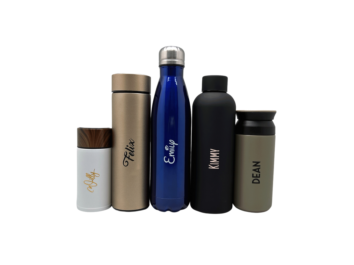 Small Wood Accent Stainless Steel Thermos Bottle with Digital Display