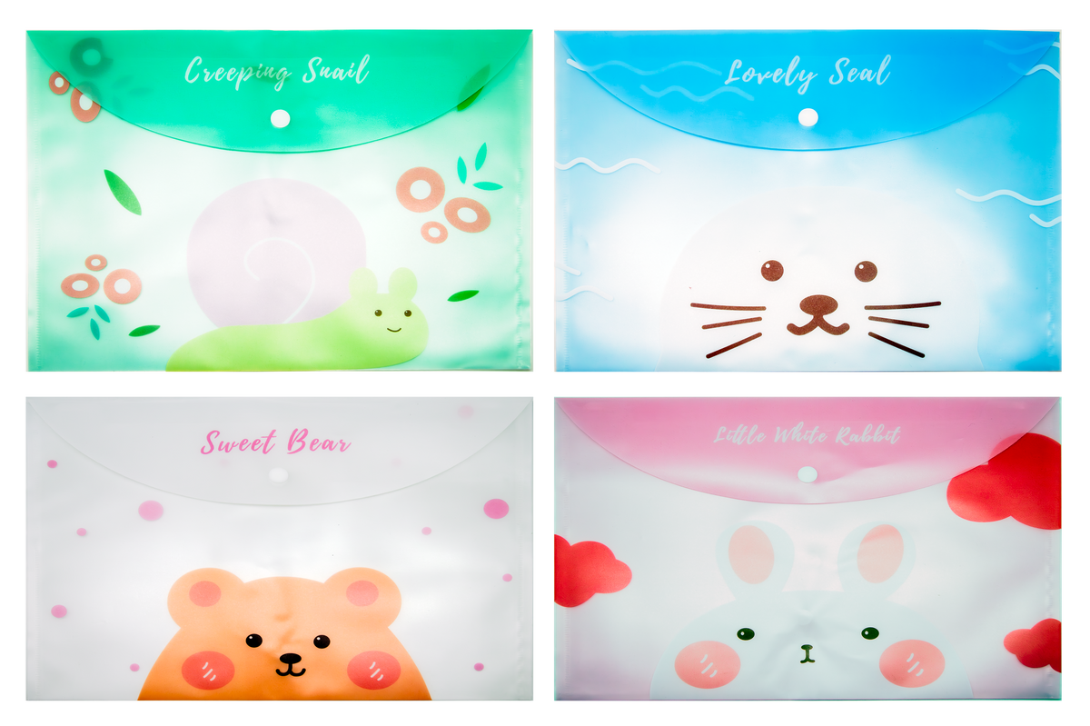 Cute Cartoon Animals Theme A4 PP Snap Button File (Pack of 12pcs)