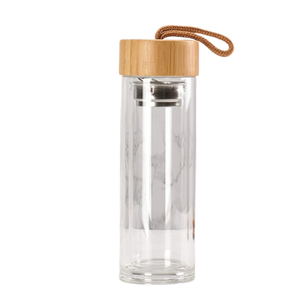 Double Walled Glass Bottle with Bamboo Cap