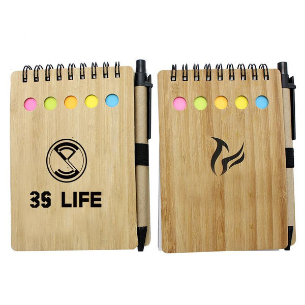 Notepad Set With Spiral-Bound Bamboo Cover