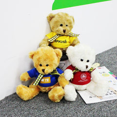 16cm Teddy Bear Plush Toy With T-Shirt And Checkered Ribbon One Dollar Only