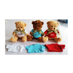 16cm Teddy Bear Plush Toy With T-Shirt And Checkered Ribbon One Dollar Only
