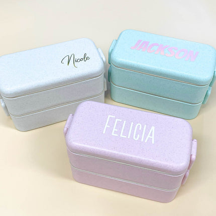 Two Tier Eco Wheat Straw Lunch Box with Cutlery Gift Ideas and Novelties One Dollar Only