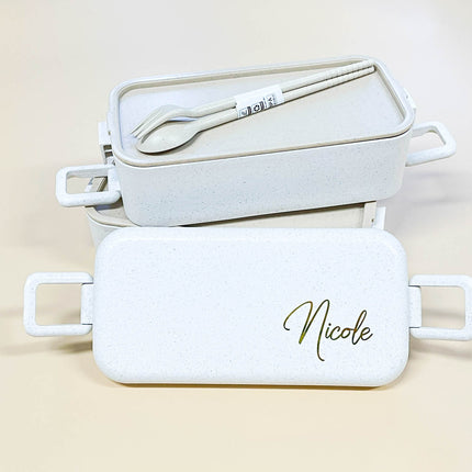 Two Tier Eco Wheat Straw Lunch Box with Cutlery Gift Ideas and Novelties One Dollar Only