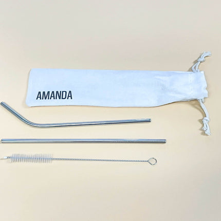 3pc Metal Straw Set in Fabric Case Cases One Dollar Only