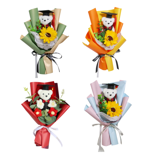 Graduation Bear Sunflower Bouquet