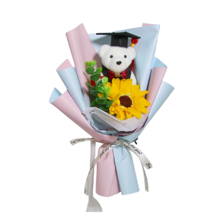 Graduation Bear Sunflower Bouquet