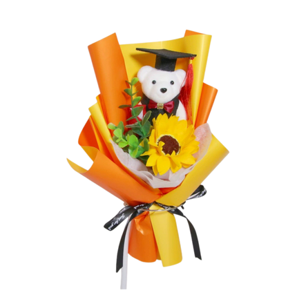 Graduation Bear Sunflower Bouquet