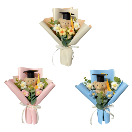 Graduation Bear Crochet Flower Bouquet