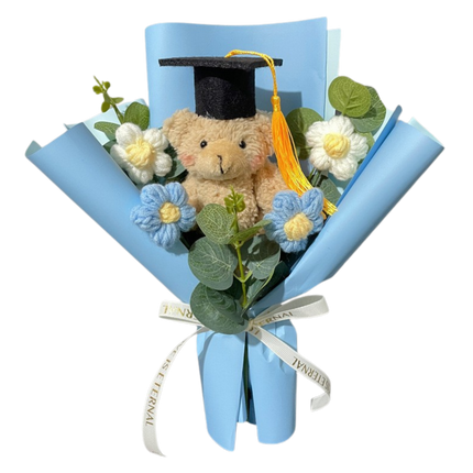 Graduation Bear Crochet Flower Bouquet