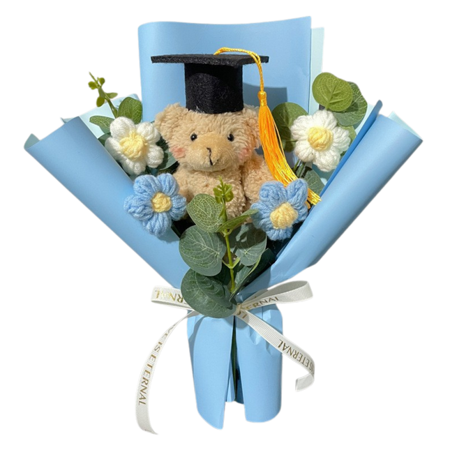 Graduation Bear Crochet Flower Bouquet