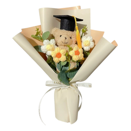 Graduation Bear Crochet Flower Bouquet
