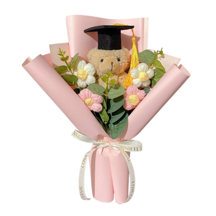 Graduation Bear Crochet Flower Bouquet