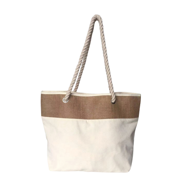 Jute & Canvas Tote Bag w/ Rope (Deliver In 4-6 weeks)