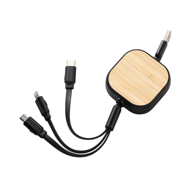Wooden 3-in-1 Retractable Data Cable (Deliver in 4-6 weeks)