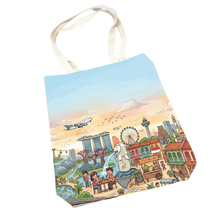 Singapore Themed Cotton Canvas Tote Bag