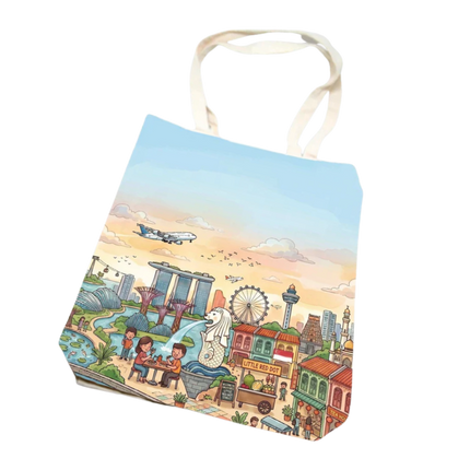 Singapore Themed Cotton Canvas Tote Bag