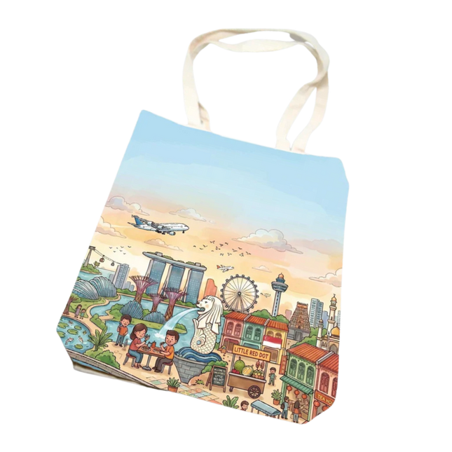 Singapore Themed Cotton Canvas Tote Bag