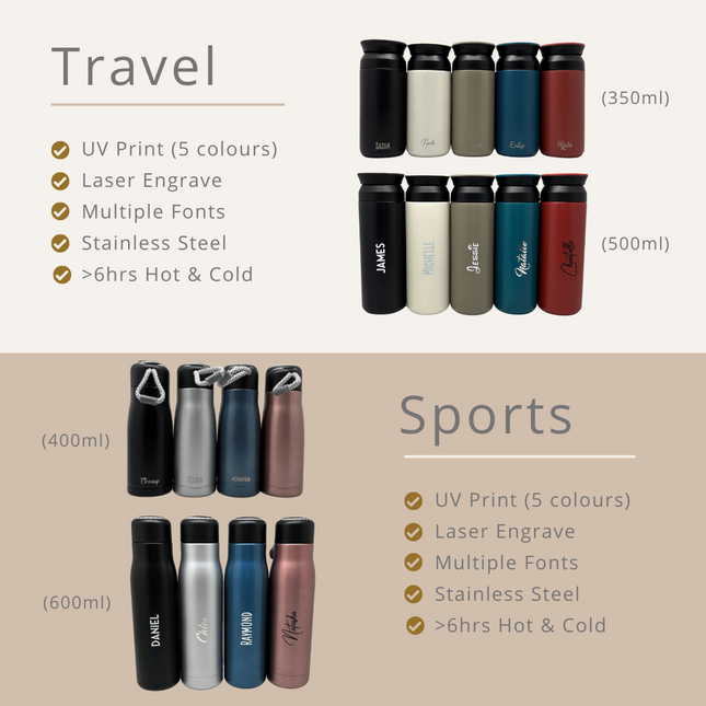 Personalised Thermal Bottle 220ml - 600ml (Name Printing)