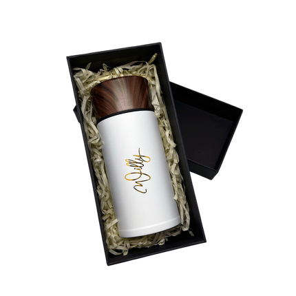 Small Wood Accent Stainless Steel Thermos Bottle