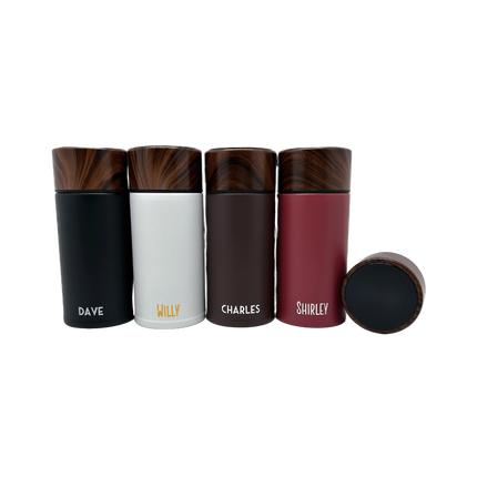 Small Wood Accent Stainless Steel Thermos Bottle