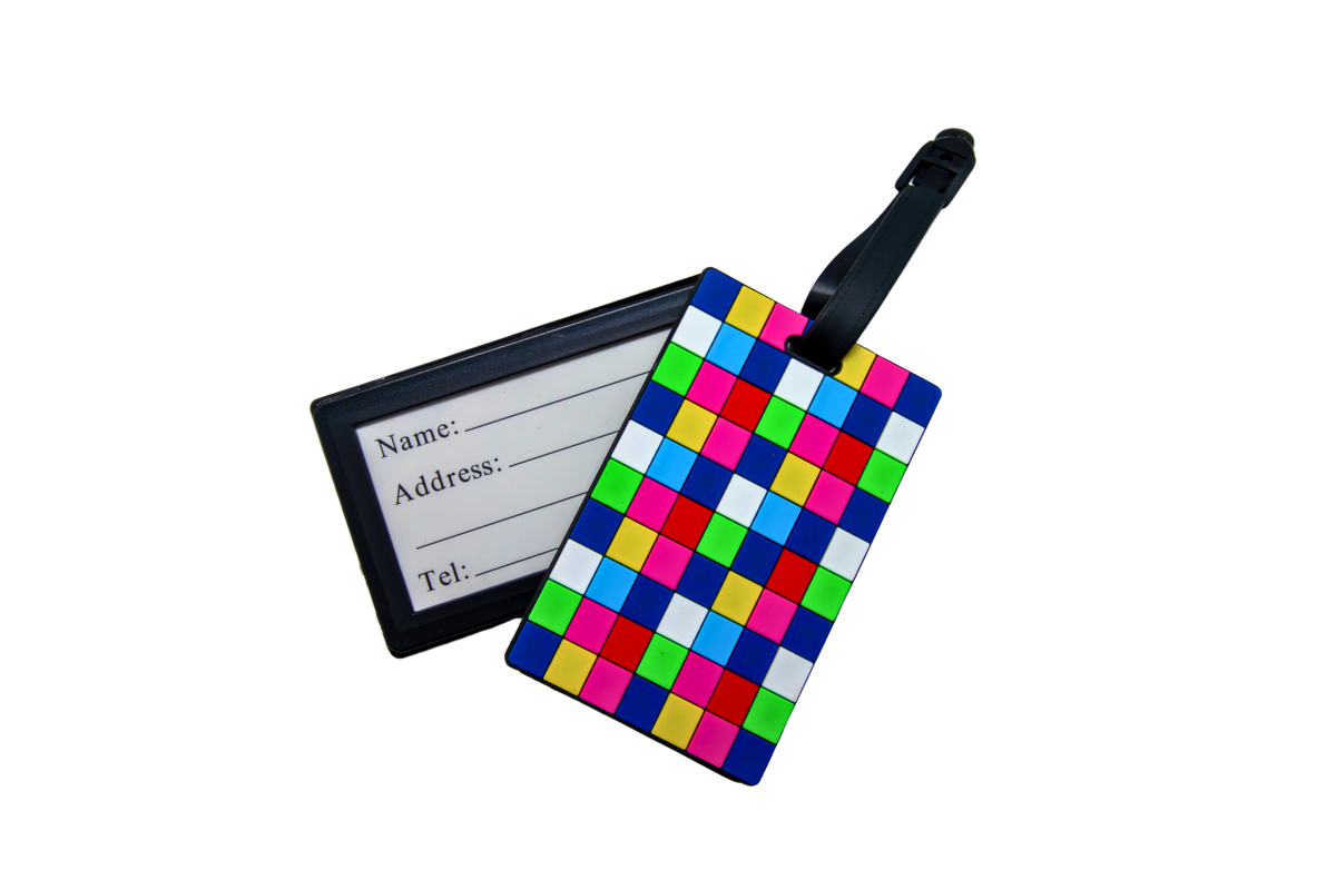 Geometric Abstract Design Bold Colors on Black Luggage Tag