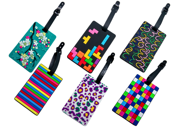 Geometric Abstract Design Bold Colors on Black Luggage Tag