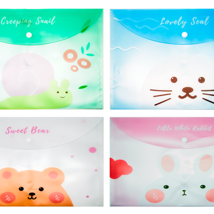 Cute Cartoon Animals Theme A4 PP Snap Button File (Pack of 12pcs)