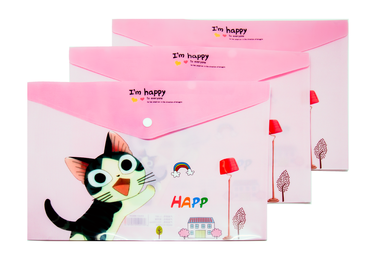 Cute Cartoon Cats Theme A4 PP Snap Button File (Pack of 12pcs)