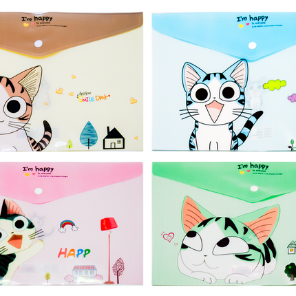 Cute Cartoon Cats Theme A4 PP Snap Button File (Pack of 12pcs)
