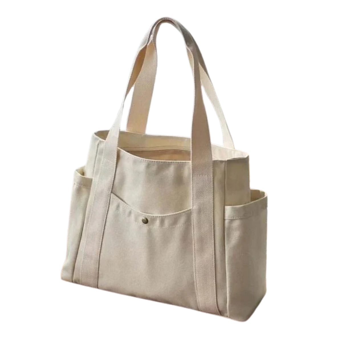 Canvas Shoulder Tote Bag w/ Pockets