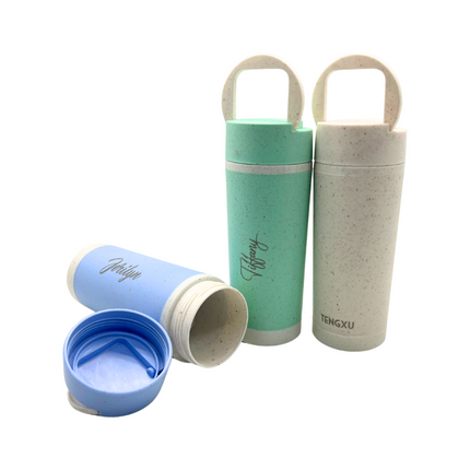 Double Wall Wheat Fibre Bottle with Handle (Name Printing)