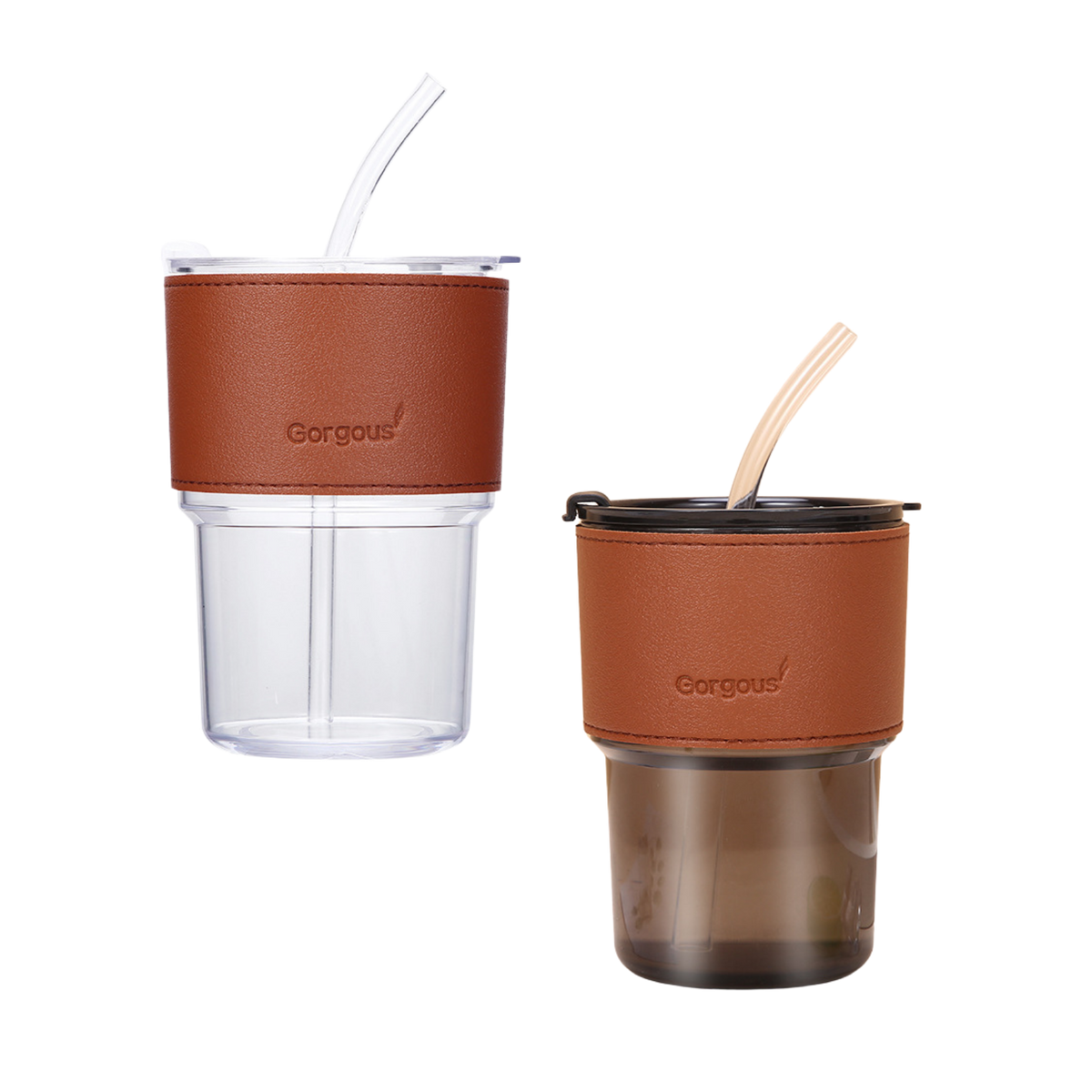 Leather Grip Cup with Straw