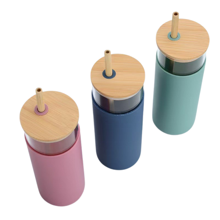Glass Tumbler w/ Bamboo Straw (Deliver In 4-6 weeks)