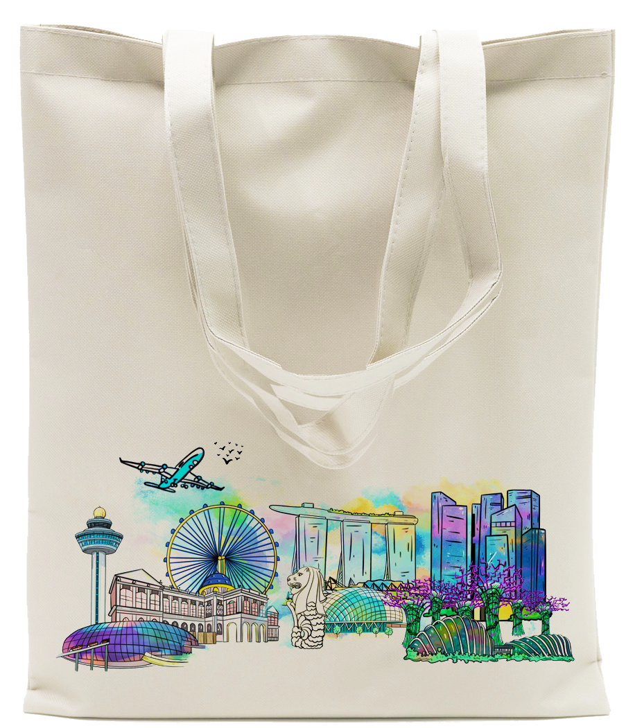 Singapore Skyline Theme Cotton Tote Bag 33*38cm