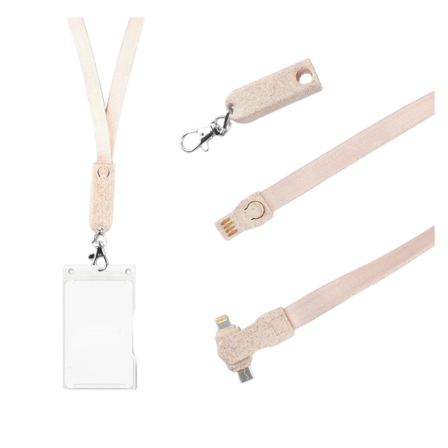 3-in-1 Charging Cable Wheat Fibre Lanyard (Deliver in 4-6 weeks)