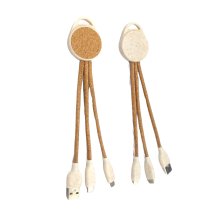 Three-in-One Cork Portable Charging Cable (Deliver in 4-6 weeks)
