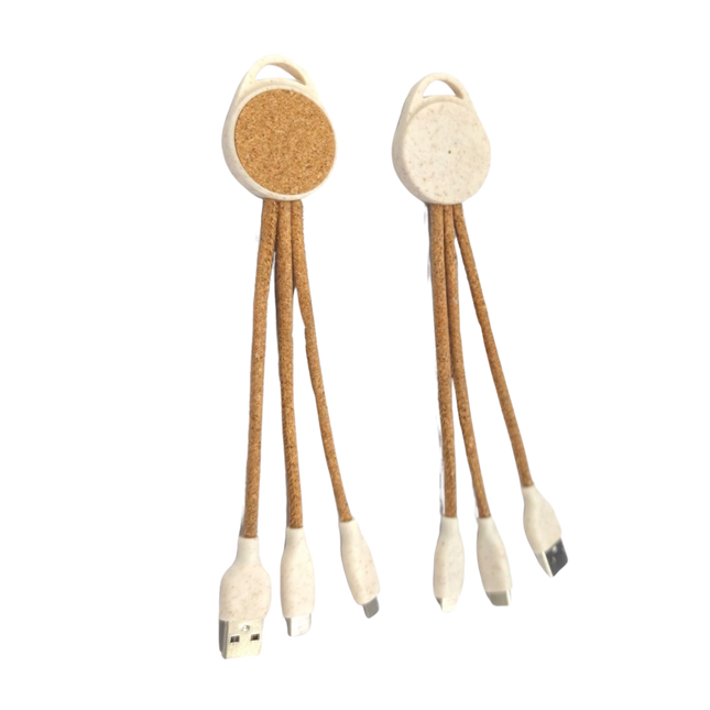 Three-in-One Cork Portable Charging Cable (Deliver in 4-6 weeks)