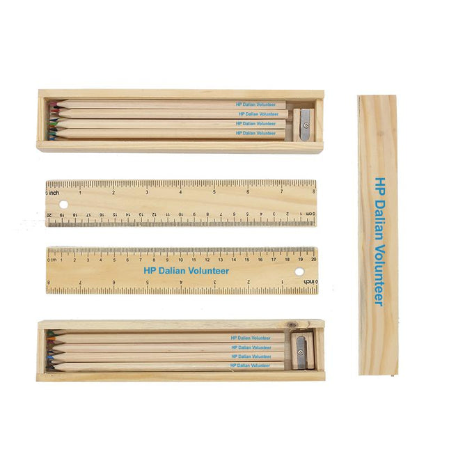 12-Piece Colour Pencil, Sharpener And Ruler Set In Box One Dollar Only