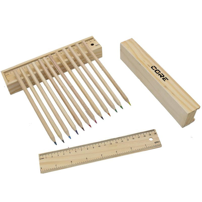 12-Piece Colour Pencil, Sharpener And Ruler Set In Box One Dollar Only