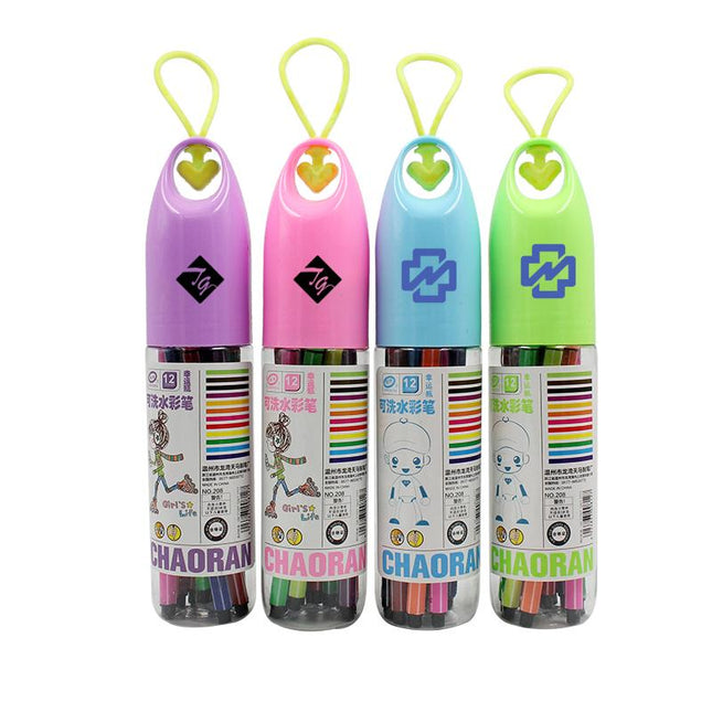Watercolour Marker Set In Bottle With Heart-Shaped Strap (12) One Dollar Only