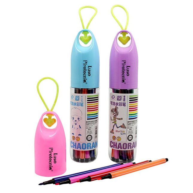 Watercolour Marker Set In Bottle With Heart-Shaped Strap (12) One Dollar Only