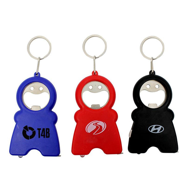 Smiling Man Keychain With Tape Measure, Led Light And Bottle