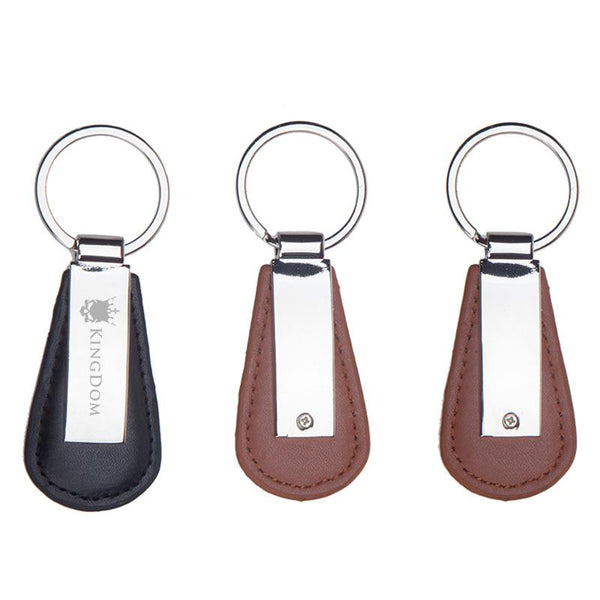 Leather Teardrop Keychain With Metal Overlay