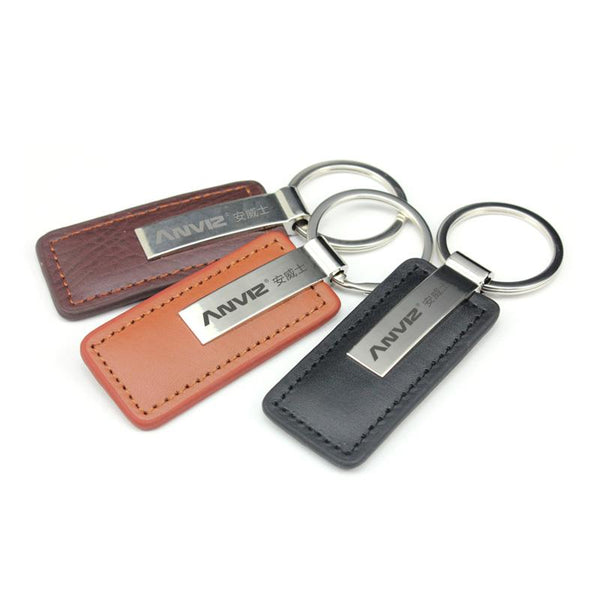 Rectangular Metal And Leather Keychain