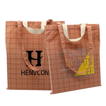 Checkered Cotton Tote Bag With Carrying Handles And Carrying Straps CG Bags One Dollar Only