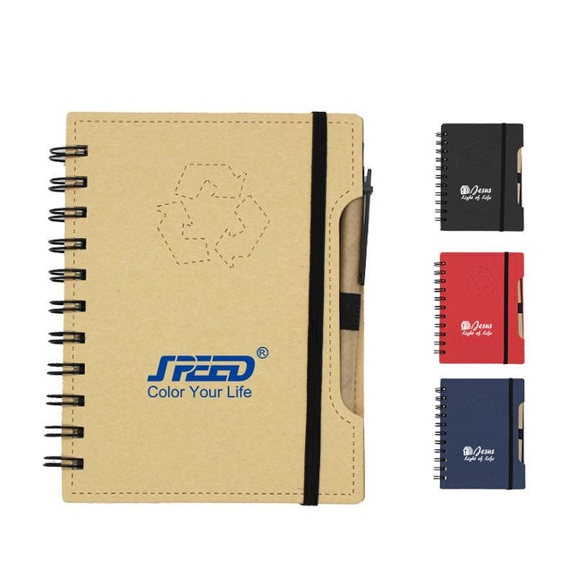 Spiral-bound Recycle Notebook with Pen and Elastic Band One Dollar Only