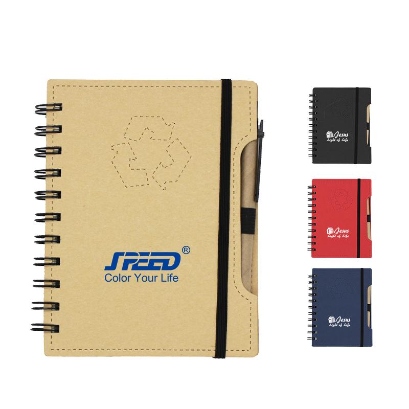 Spiral-bound Recycle Notebook with Pen and Elastic Band – One Dollar Only
