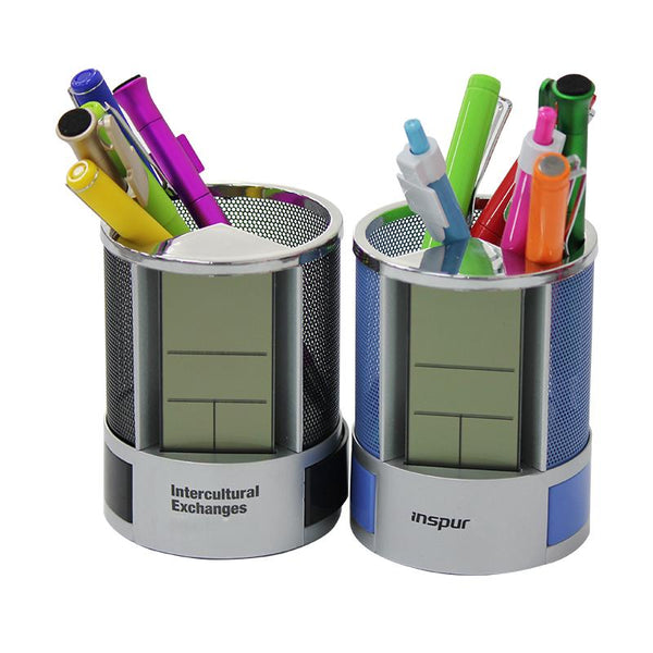 Steel Mesh Pen Holder With Electronic Calendar