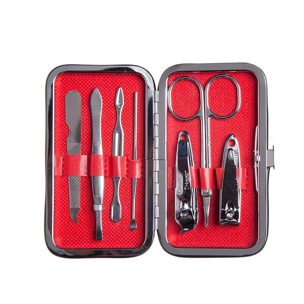 7 Piece Manicure Set In Coloured Pu Leather Case